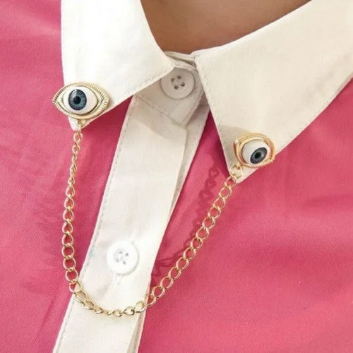 wedding brooches for women-Vintage Metal Eyes Shape Collar Chain Pins  Brooch for Women