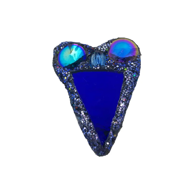 gold brooches for women-BLUE HEART BROOCH WITH TWO CRYSTALS, 2023