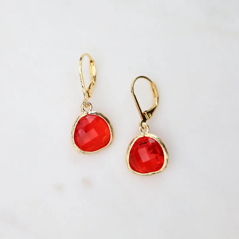 sparkly earrings for women-Gold Plated Red Crystal Lever Back Earrings