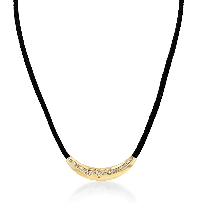 cubic zirconia necklaces for women-Black Leather Chord Liquid Gold Pave Slider