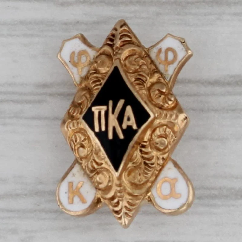 affordable rose gold engagement rings for women-Pi Kappa Alpha Pin Pike Fraternity Badge Vintage Greek 10k Gold Enamel