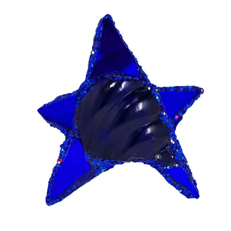 floral brooches for women-BLUE TEXTURED STAR BROOCH