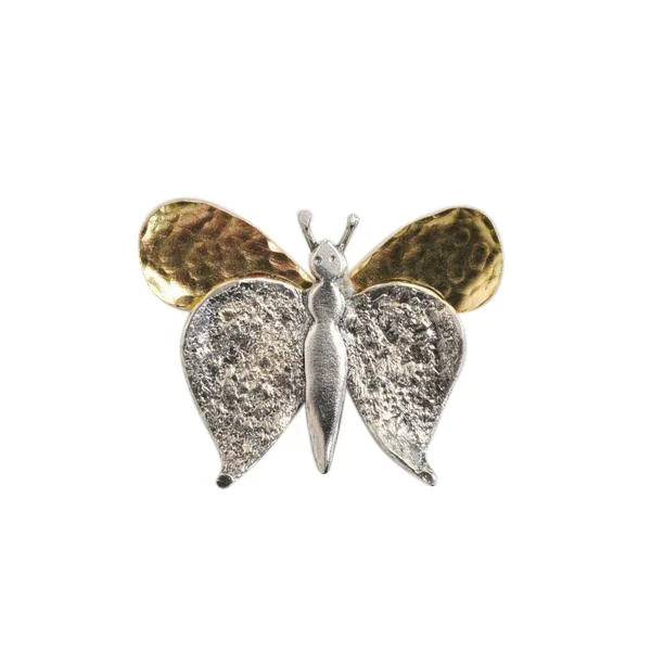 vintage pin brooches for women-Gold Vermeil Sterling Silver Textured Butterfly Brooch