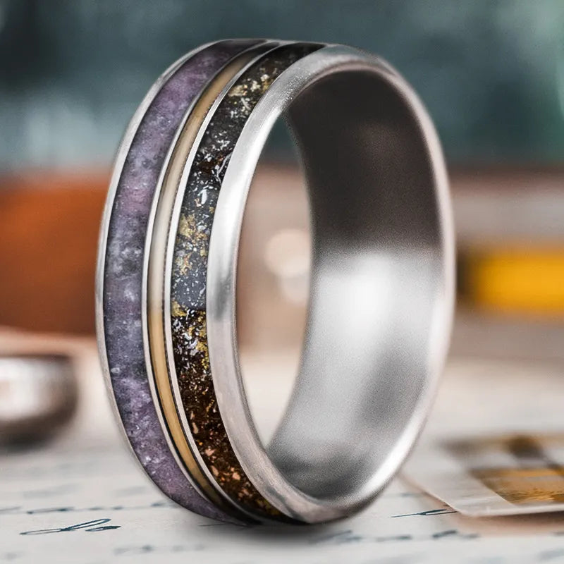 modern rings for women-Custom Design - 3-Inlay Metal Center Ring -YlXQ1mMYhPU0xkzU-RX15EG