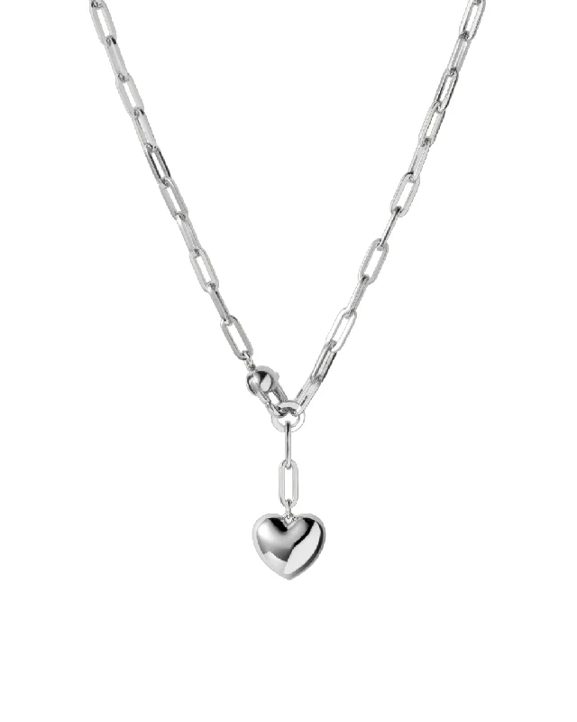 crystal pendant necklaces for women-Puffy Heart Chain - Silver