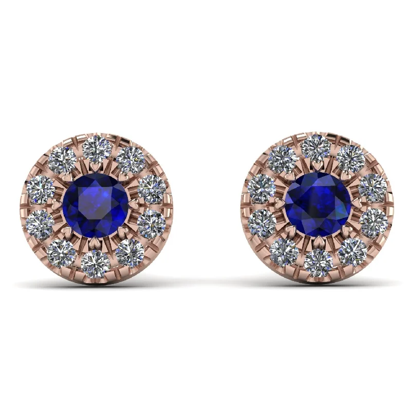 cute stud earrings for women-Halo Sapphire Earrings - Heaven No. 14