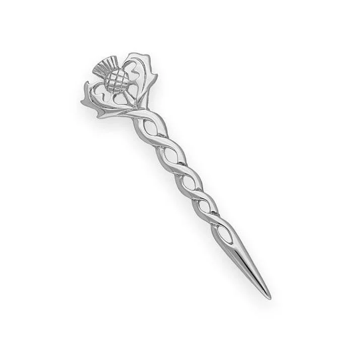 flower brooches for women-Scottish Twisted Thistle Brooch Pin In Silver