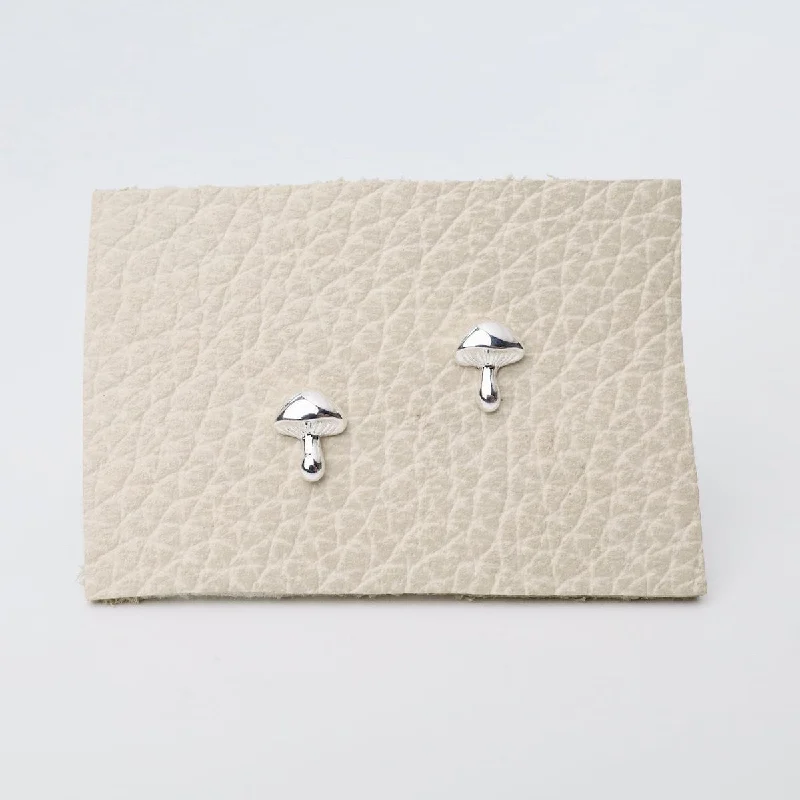 playful earrings for women-Sterling Silver Tiny Mushroom Stud Earrings