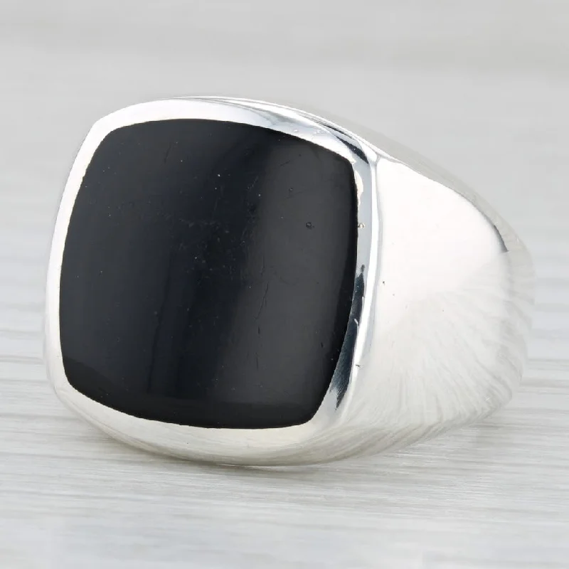 engagement rings for women with halos-David Yurman Onyx Ring Sterling Silver Size 9.25 Men's Cushion Solitaire