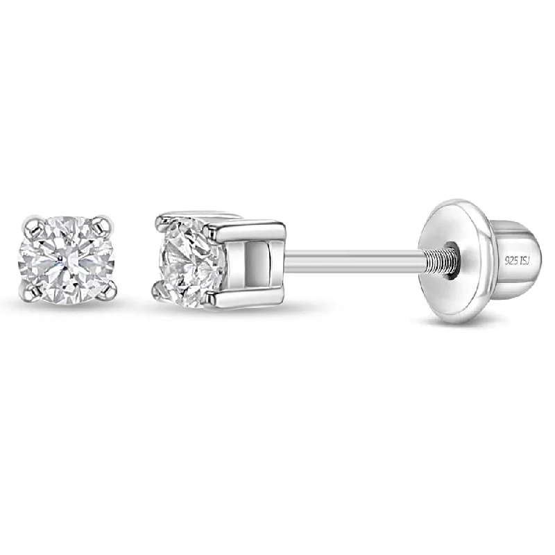 sparkly earrings for women-Classic Setting Solitaire Earrings - Screw Back