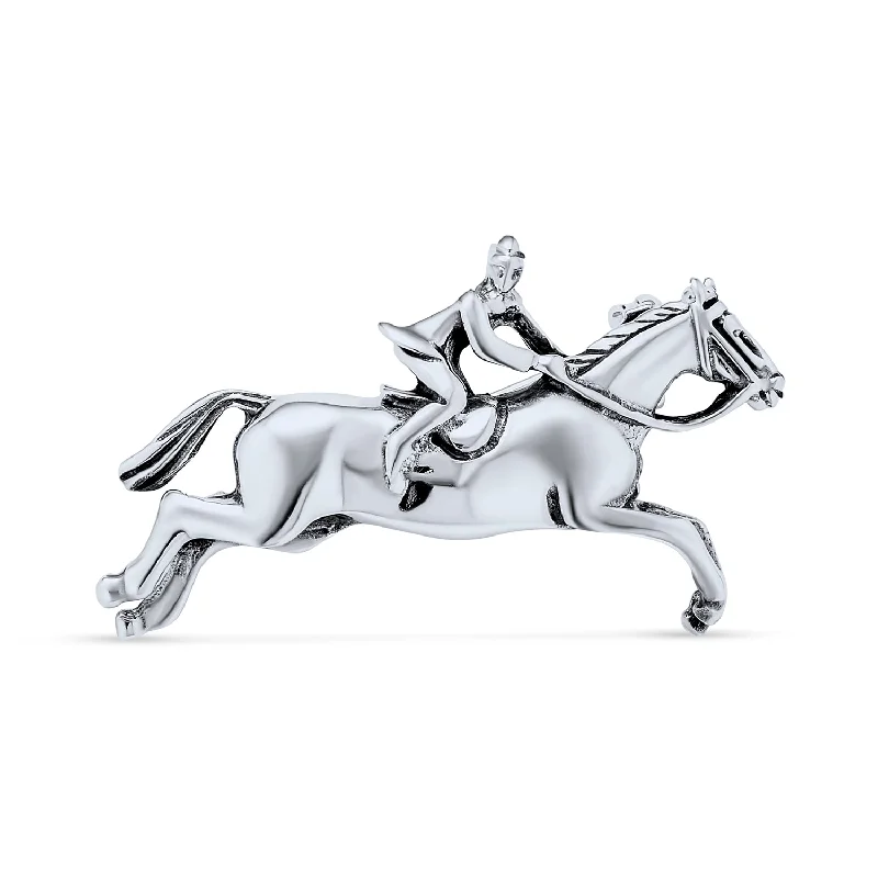 holiday brooches for women-Western Cowgirl Equestrian Brooche Pin in Oxidized Sterling Silver