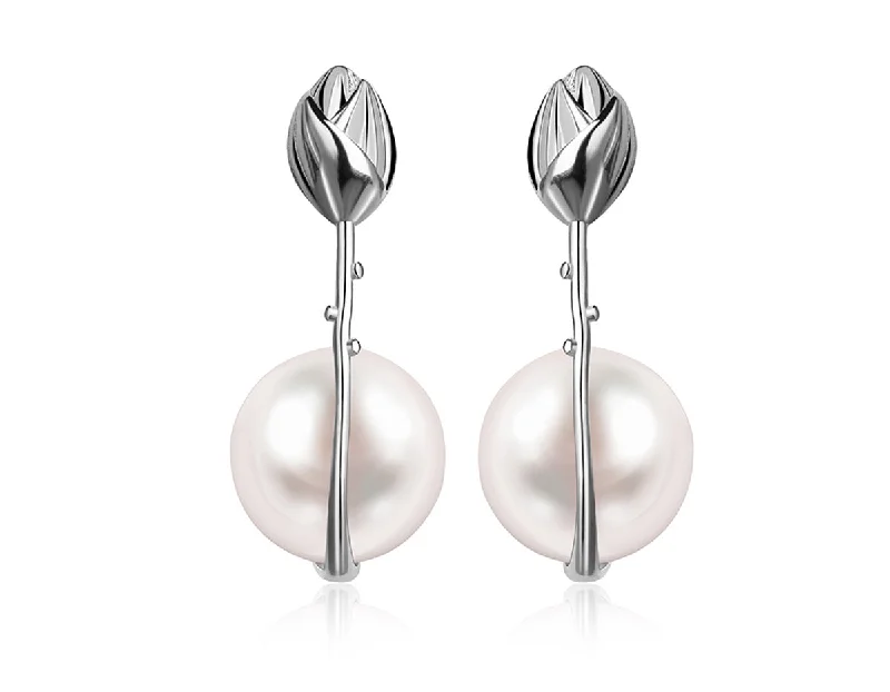 crystal earrings for women-Pearl Bud Lotus Earring