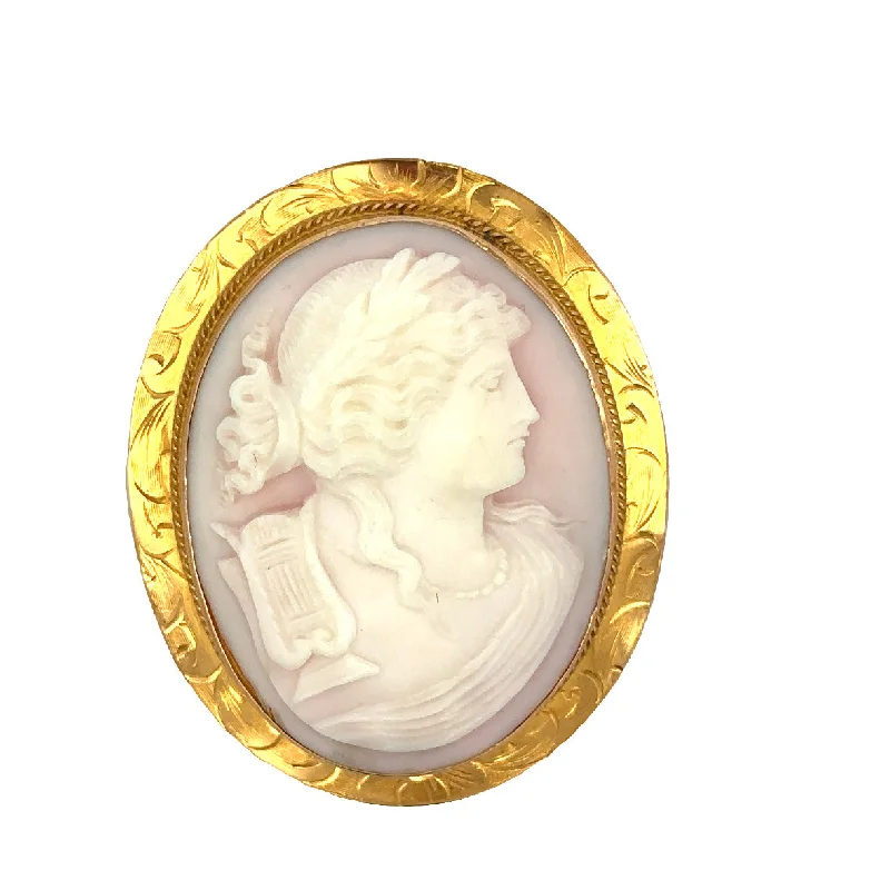 geometric enamel brooches for women-Antique Shell Cameo Brooch in Yellow Gold