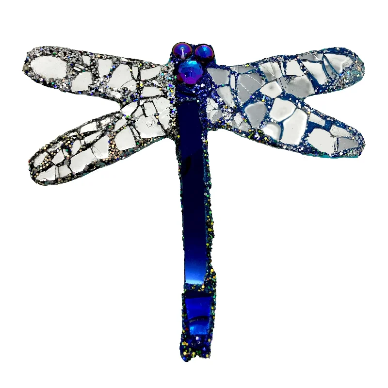 casual brooches for women-LARGE BLUE & SILVER DRAGONFLY BROOCH - MESSENGER, 2023