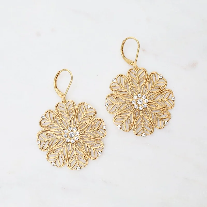 abstract earrings for women-Filigree Petal Earrings - Gold Plate