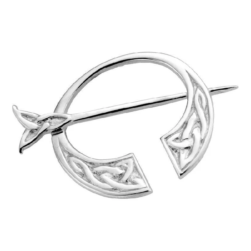 minimal brooches for women-Celtic Trinity Knotwork Penannular Brooch In Silver