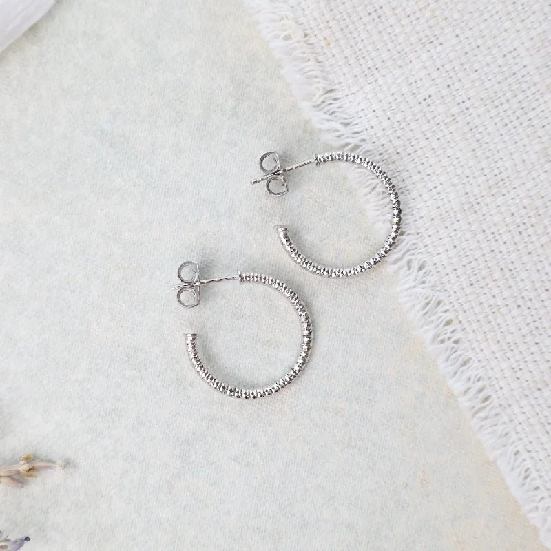 vintage drop earrings for women-Sterling Silver 3/4" Sparkle Hoop Earrings