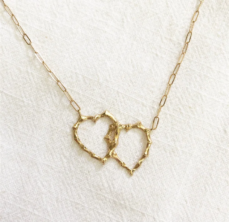 dainty necklaces for women-Double retro bamboo heart