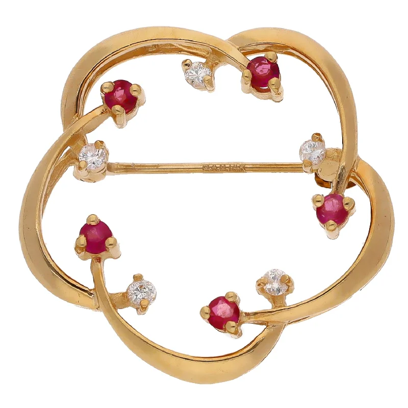 silver gemstone brooches for women-14K Yellow Gold Diamond and Ruby Pin/Brooch