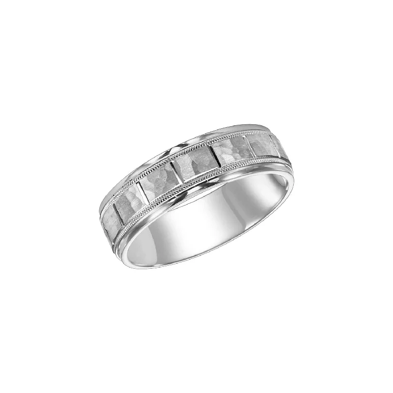 unique platinum engagement rings for women-Satin Hammer Finish 6.5mm Band