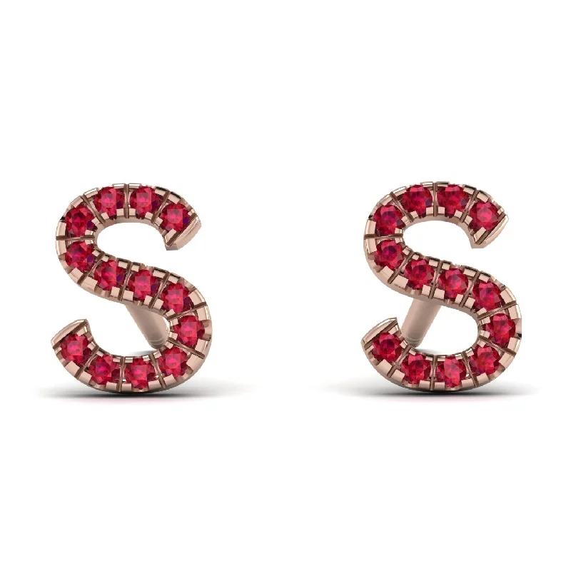 silver drop earrings for women-Personalised Initial Ruby Earrings - Gloria No. 11