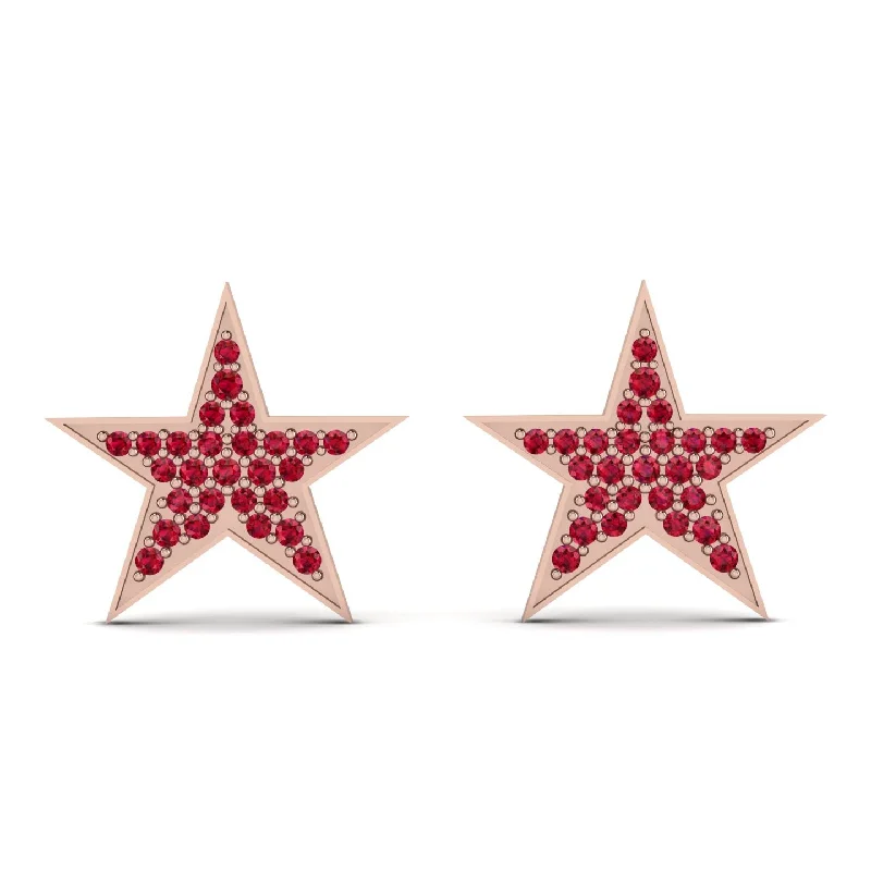 classic stud earrings for women-Star Stud Ruby Earrings - Star No. 11