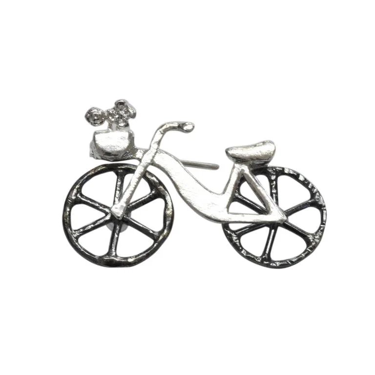 luxury floral brooches for women-Silver Two Tone Bicycle Brooch