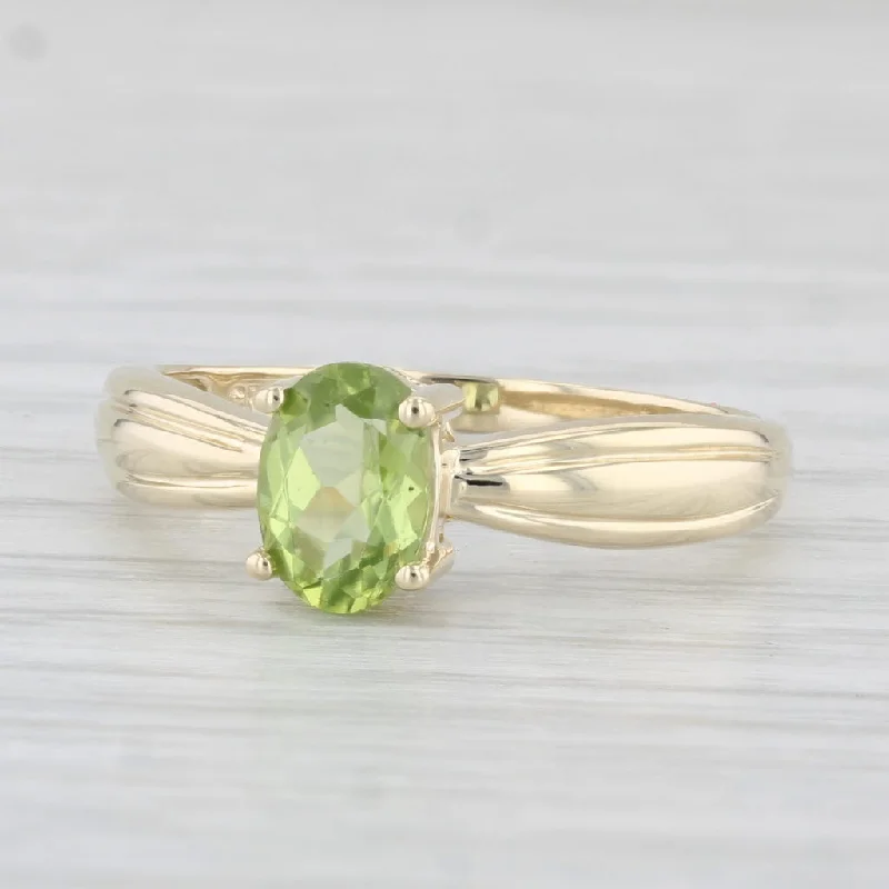 diamond and sapphire engagement rings for women-0.80ct Oval Peridot Solitaire Ring 10k Yellow Gold Size 7.25