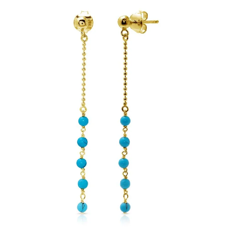 gold hoop earrings for women-Gold Plated 925 Sterling Silver Bead Chain with Dropped Turquoise Beads - DIE00007GP