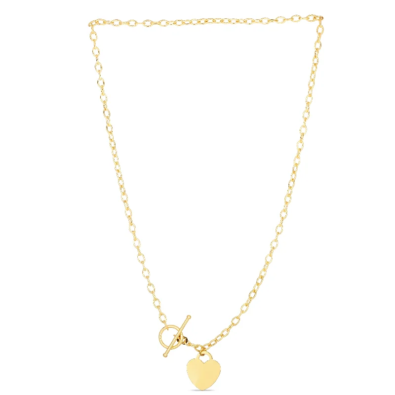 delicate gold necklaces for women-14K Gold Heart Charm & Toggle Oval Link Chain