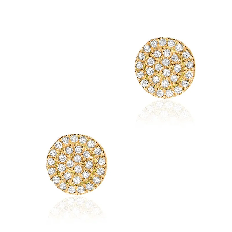 gold drop earrings for women-14k Yellow Gold 6.5mm Diamond Pave Post Earrings