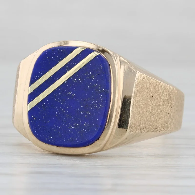 statement engagement rings for women-Blue Lapis Lazuli Ring 10k Yellow Gold Size 11.75 Signet