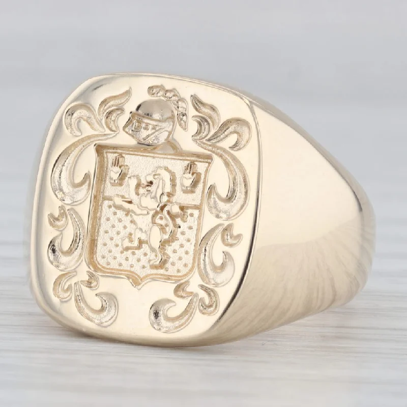 cushion cut engagement rings for women-Rampant Lion Family Crest Ring 10k Yellow Gold Size 10.25 Vintage Heraldry House