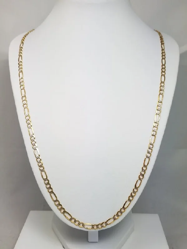 butterfly necklaces for women-Stylish 26" Solid 14k Two Tone Gold Diamond Cut Figaro Link Chain