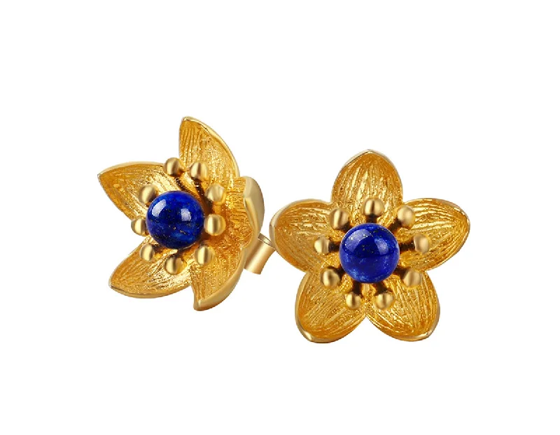 animal earrings for women-Lapis Lotus Stud Earring