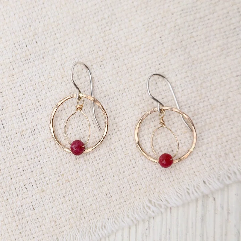 large earrings for women-Double Hoop Earrings with Ruby