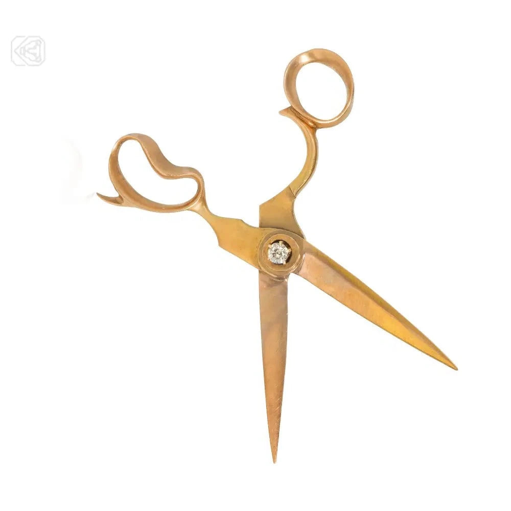 crystal brooches for women-Antique gold scissors brooch