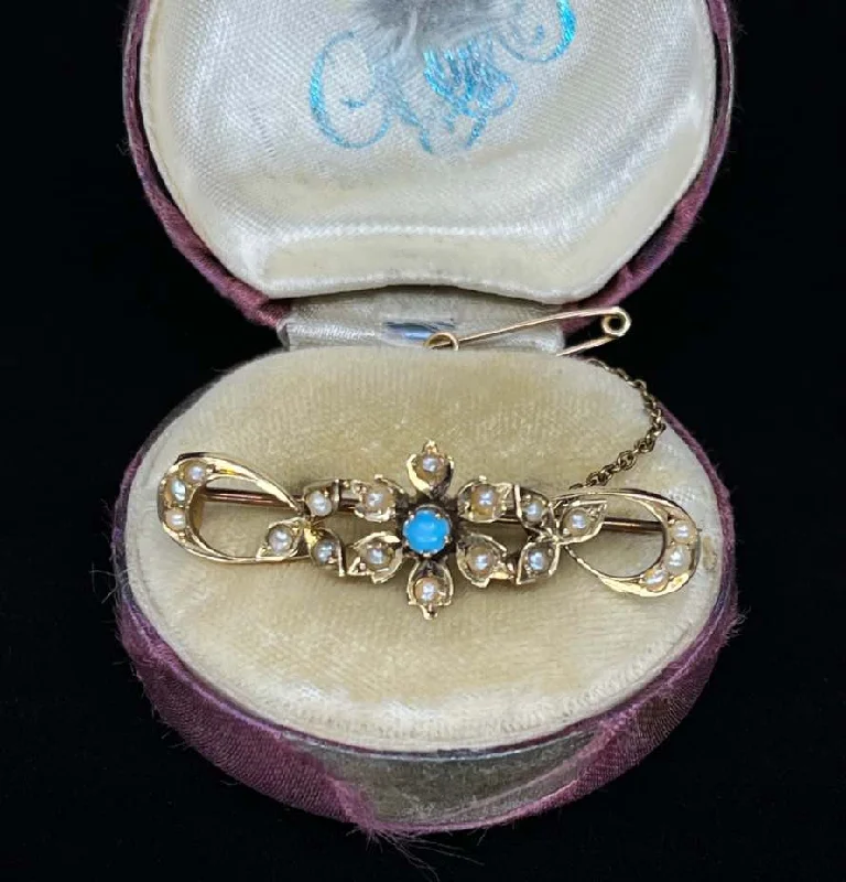 handmade brooches for women-Australian Willis & Co Turquoise and Pearl Brooch