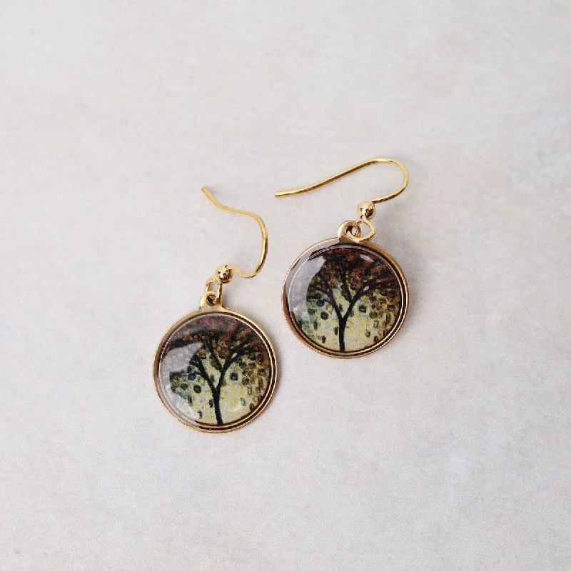 hoop earrings for women-Small Golden Tree Earrings