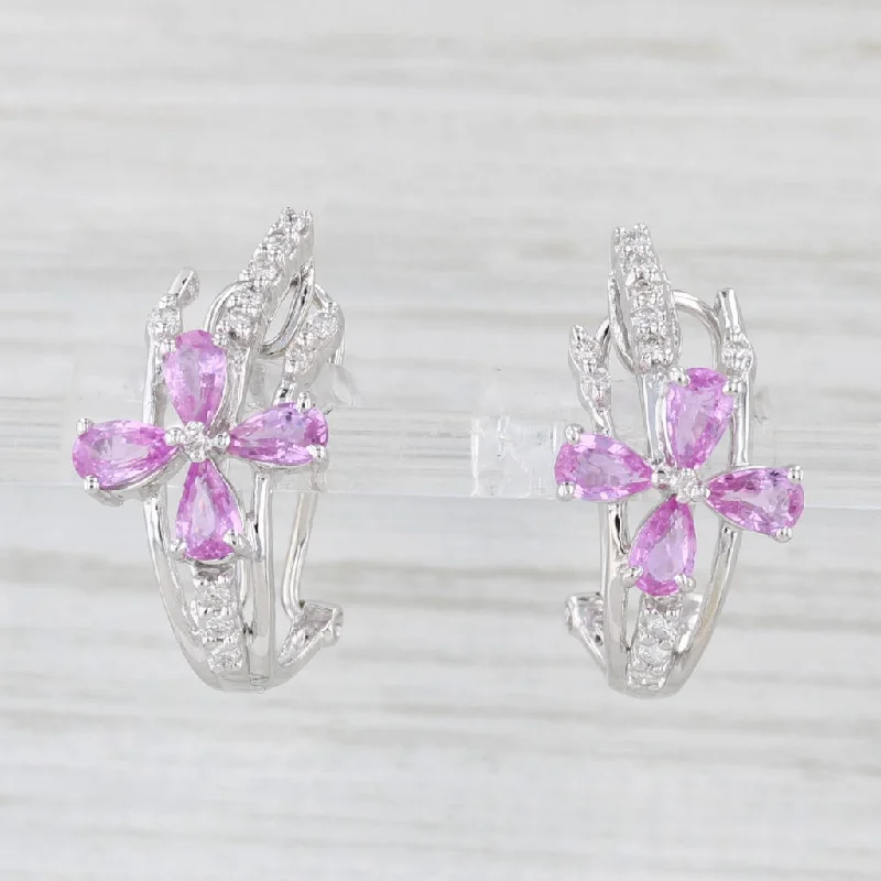 geometric engagement rings for women-2ctw Pink Sapphires Diamond Flower Drop 14k White Gold Dangles