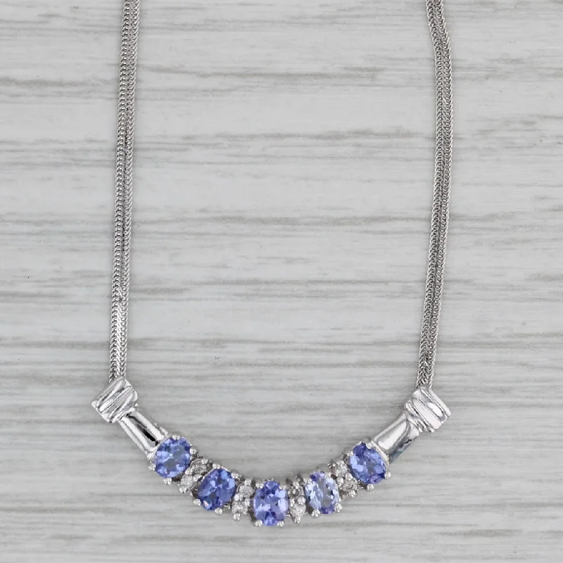 unique platinum engagement rings for women-1.08ctw Tanzanite Diamond Pendant 10k White Gold 16.75" Herringbone Chain