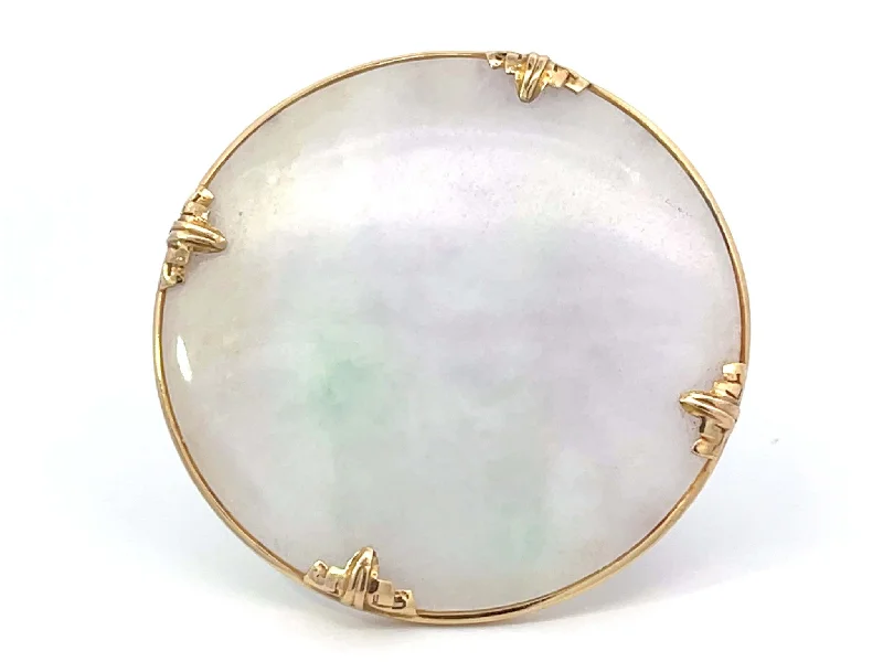 minimalist brooches for women-Mings Hawaii Round White Jade Brooch 14k Yellow Gold