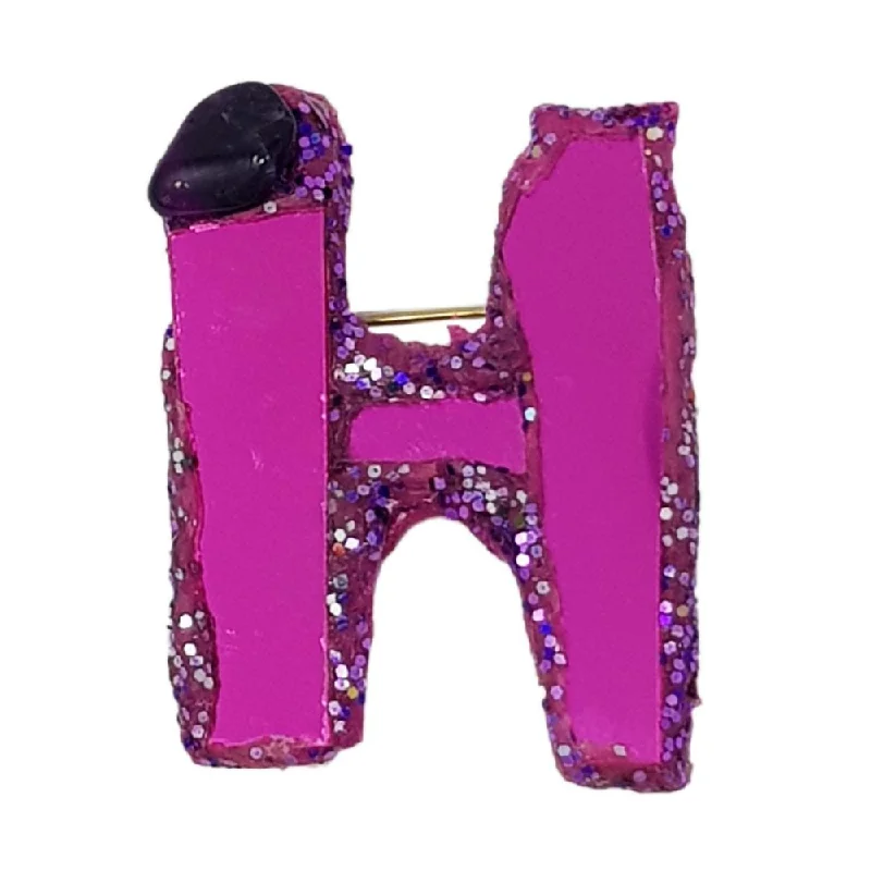 charm brooches for women-LETTER H -  PURPLE BROOCH