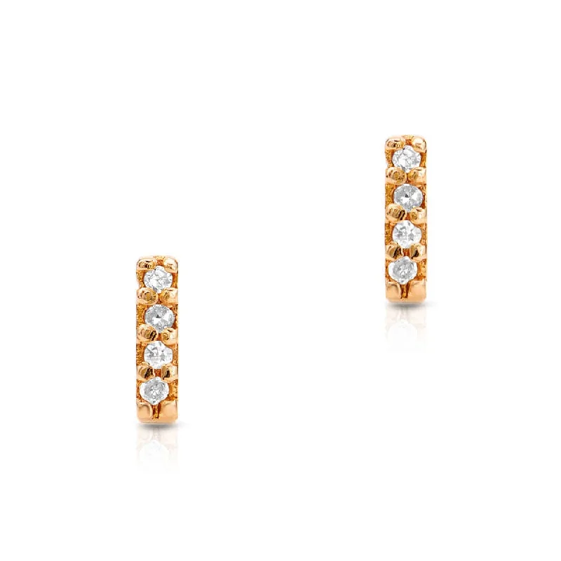 dangling earrings for women-14k Yellow Gold Small Diamond Pave Bar Post Earrings