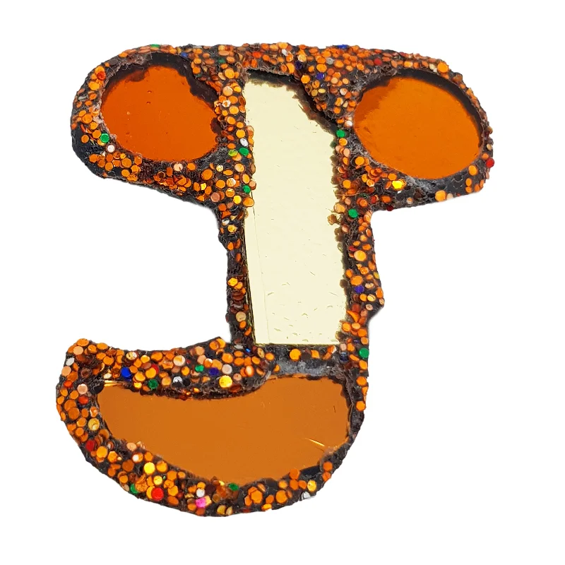 animal print brooches for women-LETTER J - ORANGE BROOCH