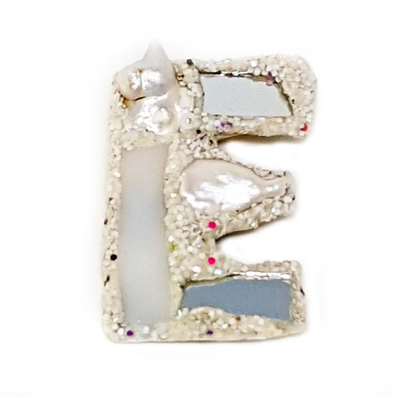 luxury rhinestone brooches for women-LETTER E - WHITE BROOCH