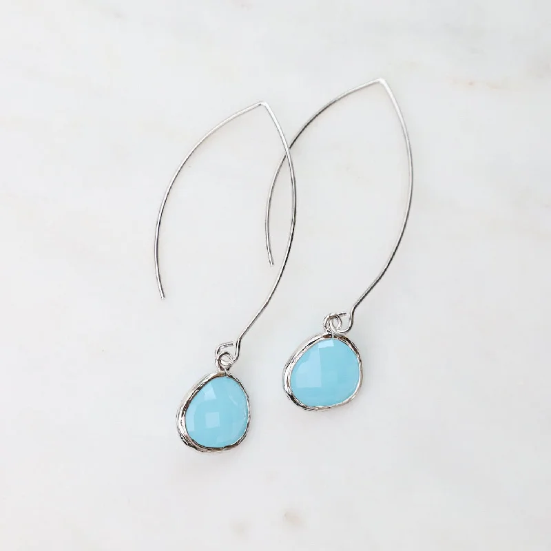 abstract earrings for women-Sterling Silver Gem Dangle Earrings - Ocean