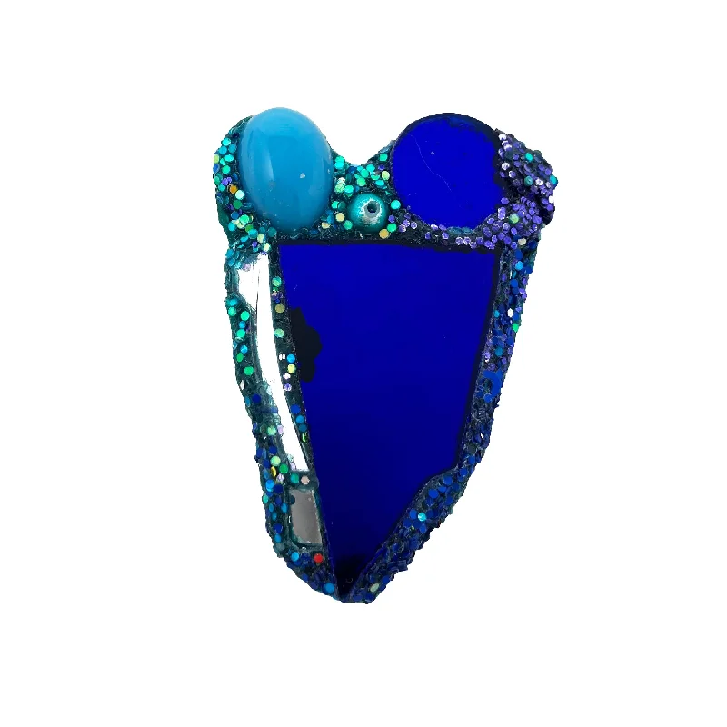 statement animal brooches for women-BLUE & TURQUOISE HEART BROOCH WITH BEADS, 2022