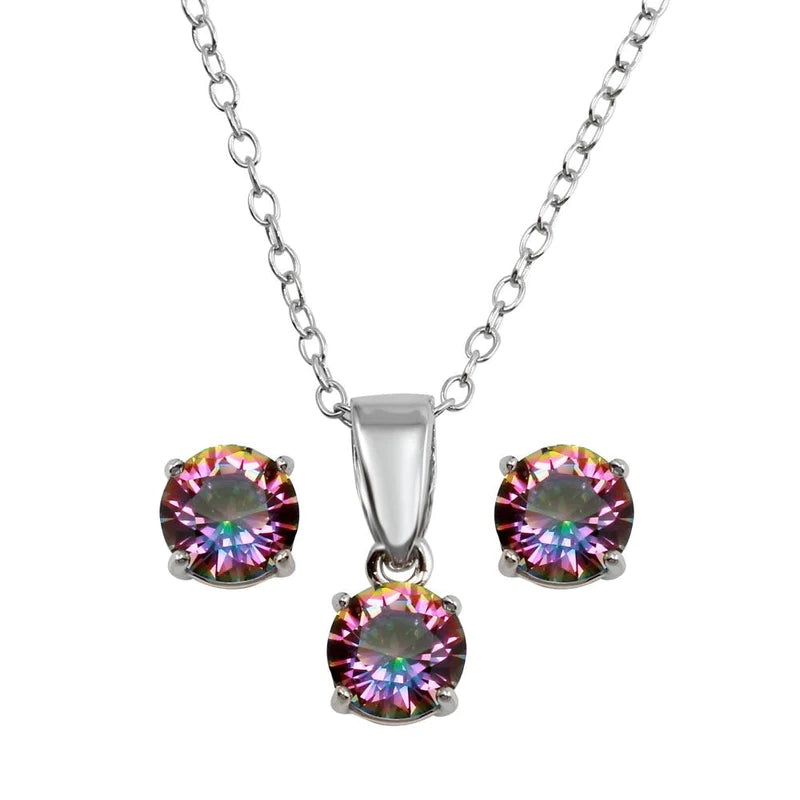 handmade necklaces for women-Silver 925 Rhodium Plated Synthetic Mystic Topaz Set