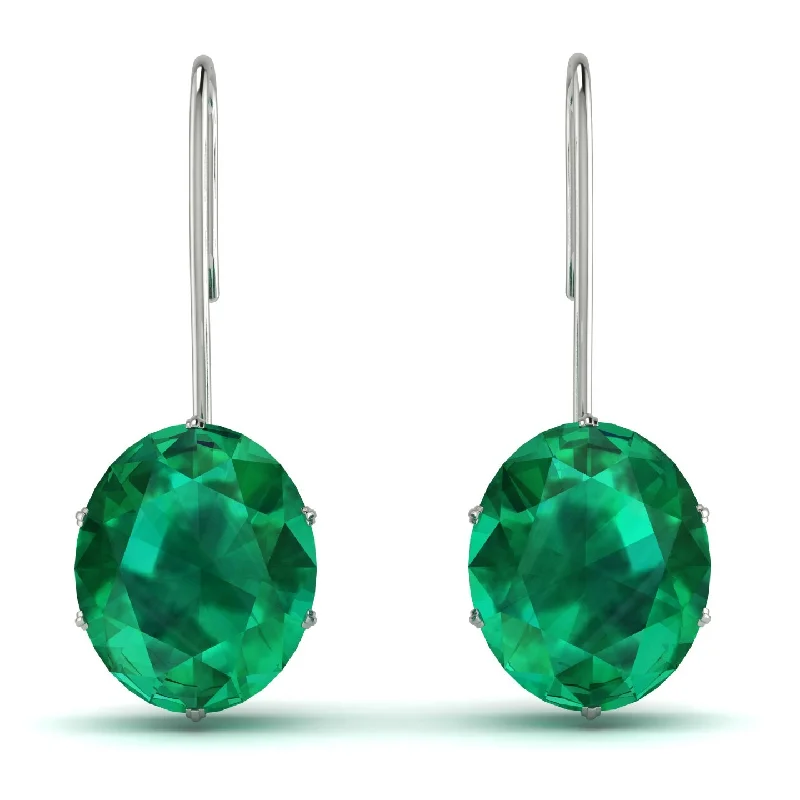 chandelier earrings for women-Oval Hidden Halo Emerald Earrings - Gemma No. 51